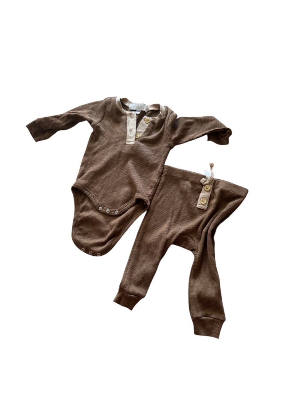 RZ by Rachel Zoe Baby Ribbed Bodysuit & Jogger Set 3-6 Months Brown Neutral
